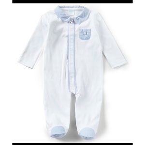 2 white and blue edge hill footed coverall